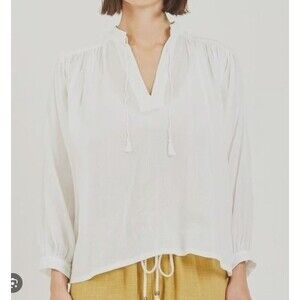 Anthropologie Trovata Birds of Paradis Sz S White Peasant Blouse Top Boho